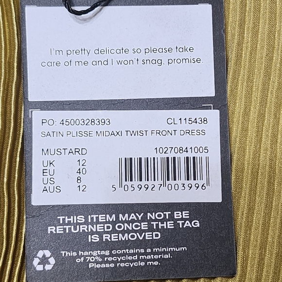 NWT Carli Bybel x Missguided Satin Plisse Plunging Maxi Dress sz 8 yellow gold - Picture 10 of 12